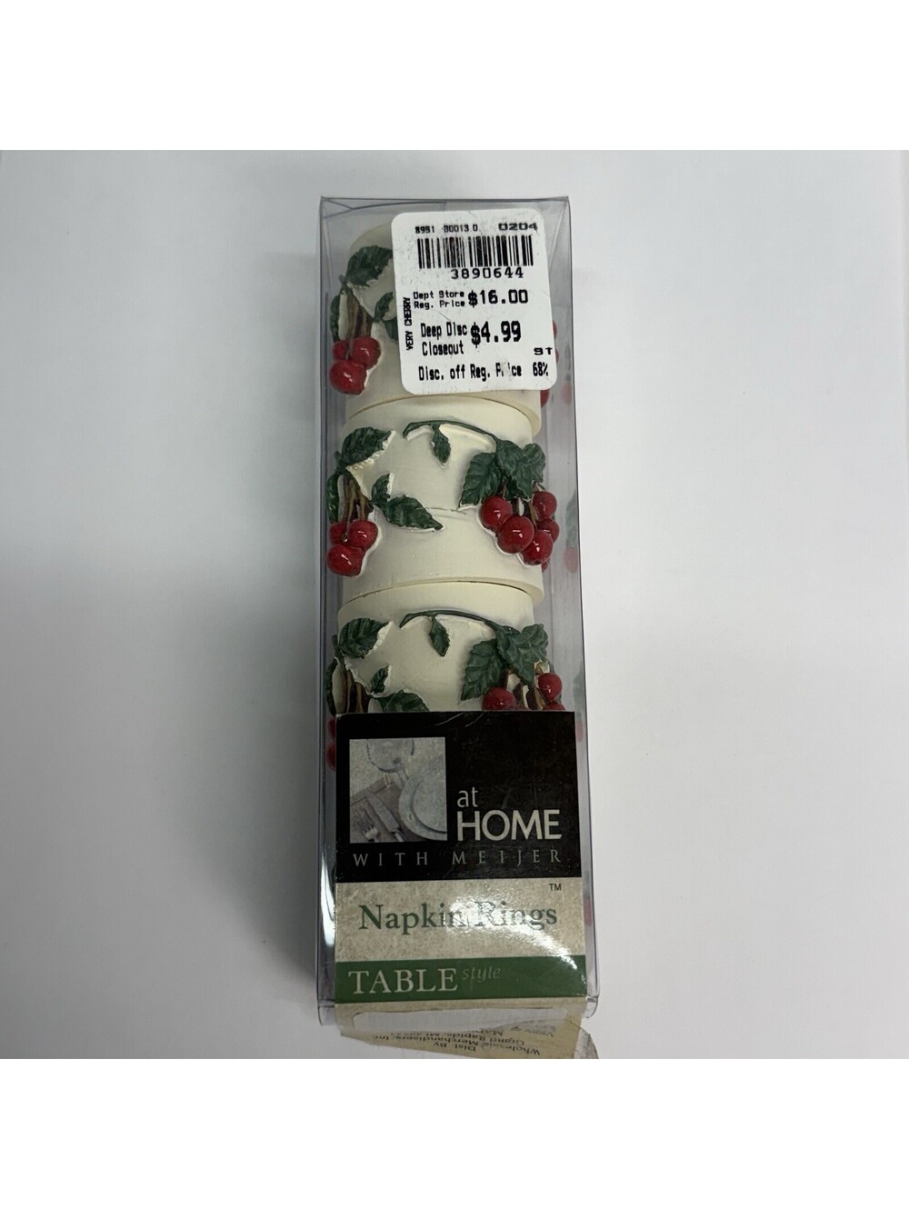 New Vintage Set 4 Cherry Napkin Rings Home with Meijer White Fruit Holder Round - Picture 2 of 4